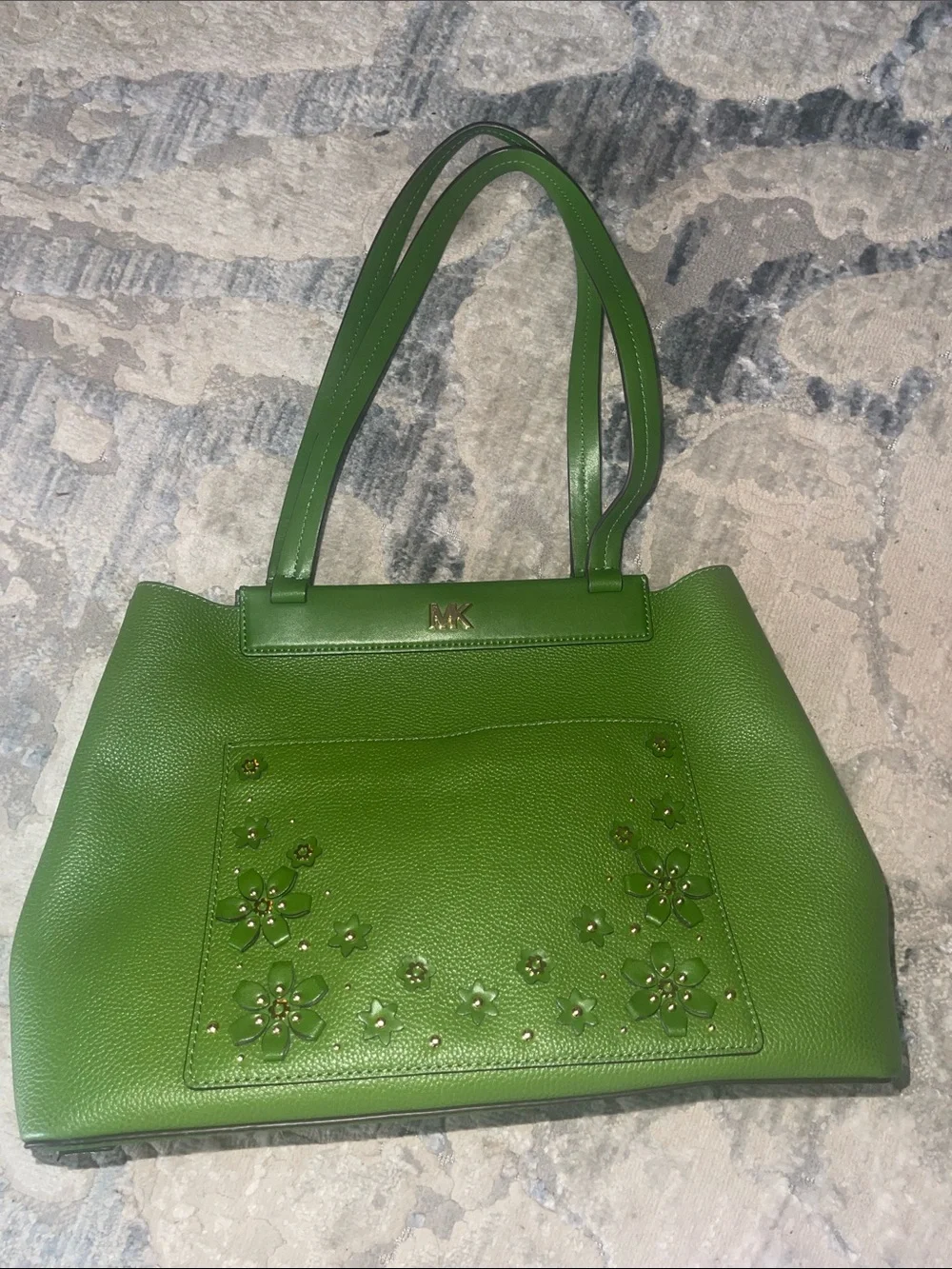 Michael Kors Lime Green Leather Floral Applique Tote